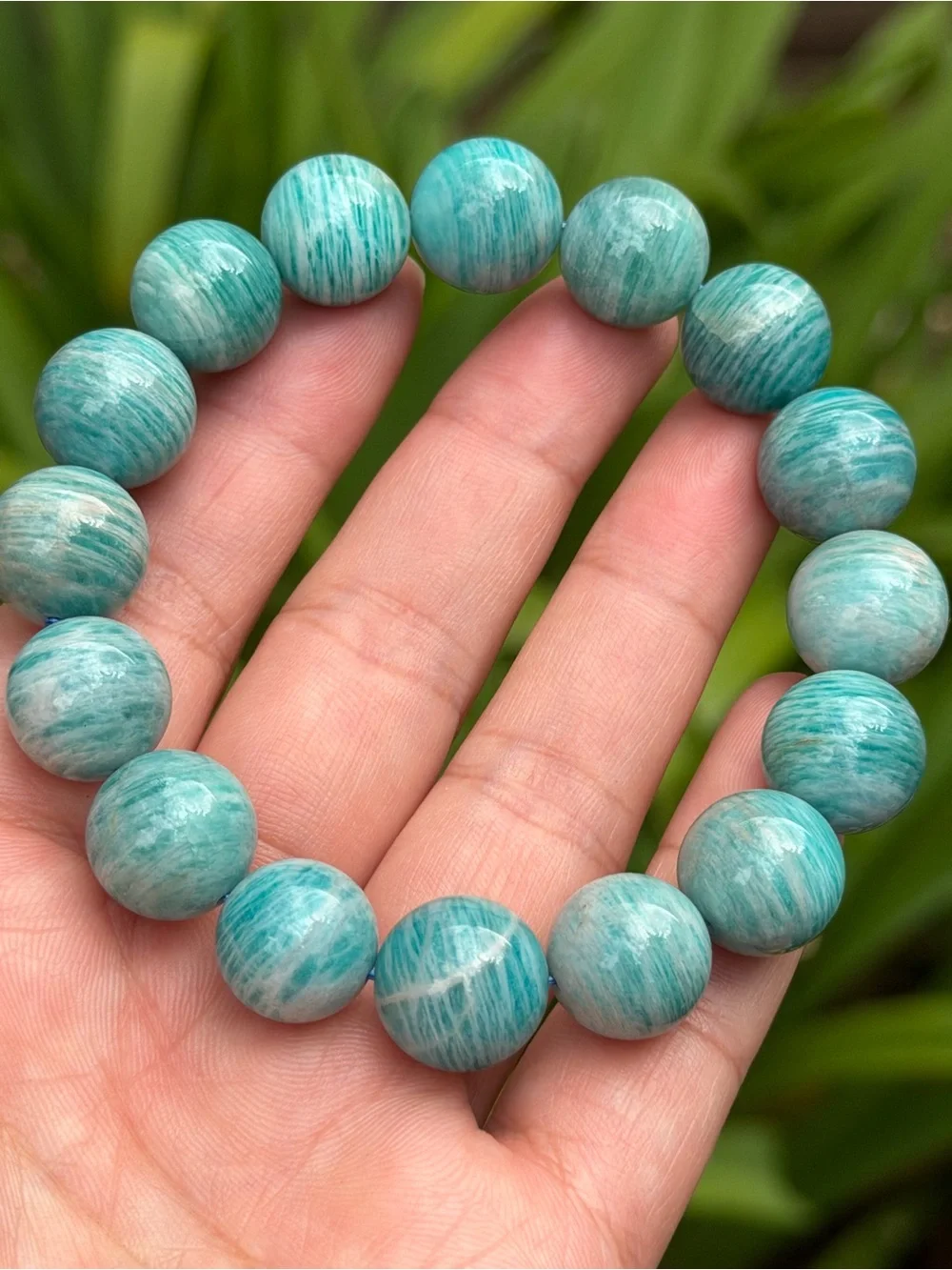 14mm Banded Natural Amazonite Beaded Stretch Bracelet 2248